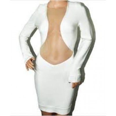 White front mesh bodycon bandage dress long sleeves